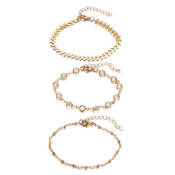 Bohemian 3 Piece Chevron Crystal Anklet Set - Picture 4 of 16